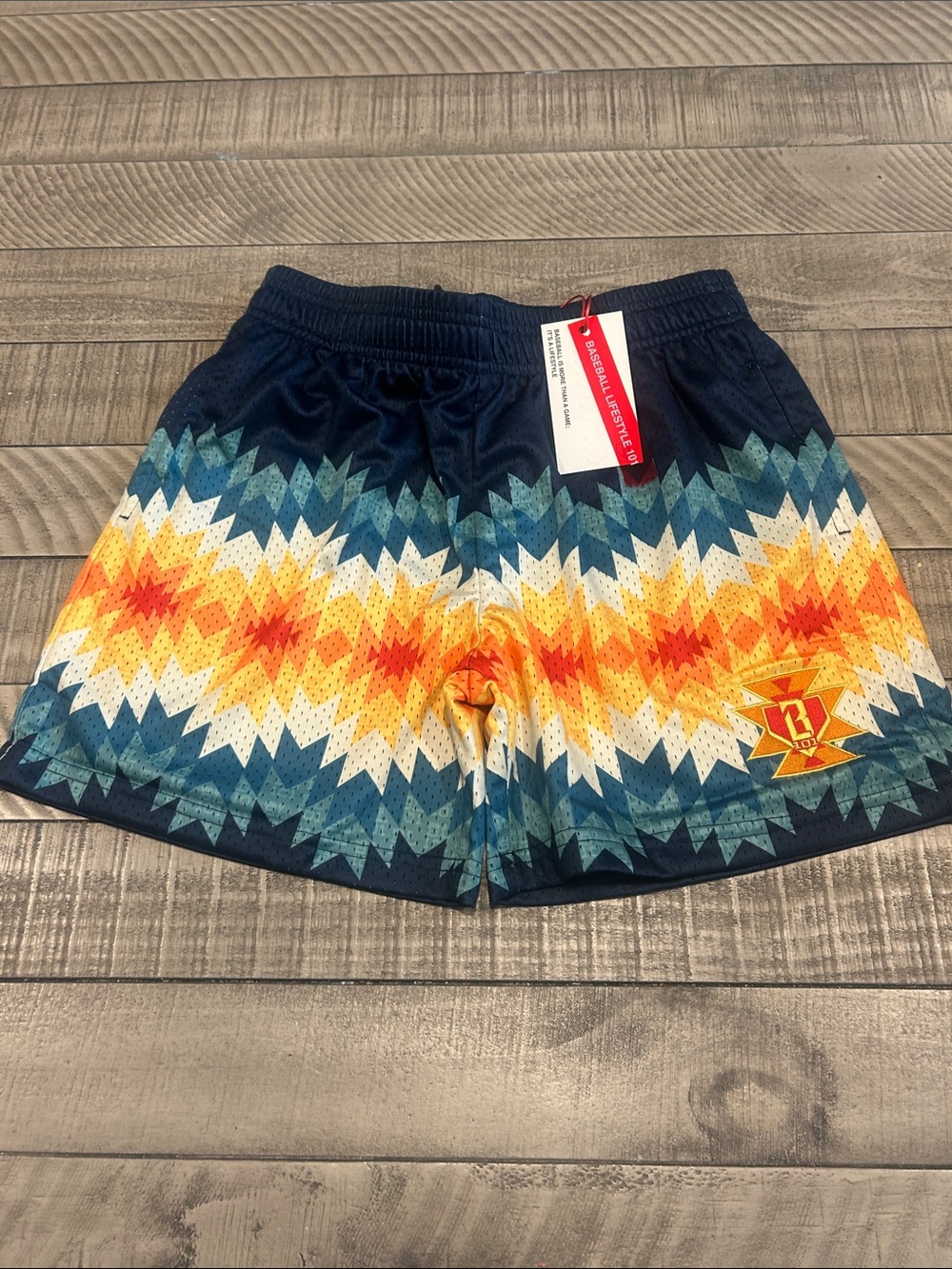 Kids Navy Multicolor Geometric Active Shorts